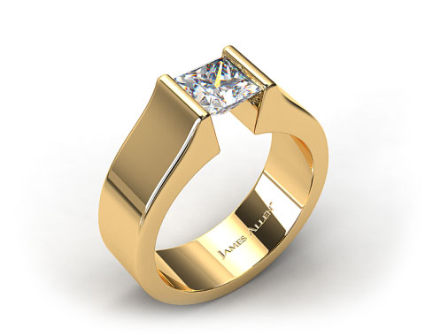 14k Yellow Gold Chunky Squared Tension Set Engagement Ring